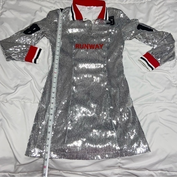 Shane Justin Runway Dress Small Silver Chrome Sequins Mini - Picture 8 of 9